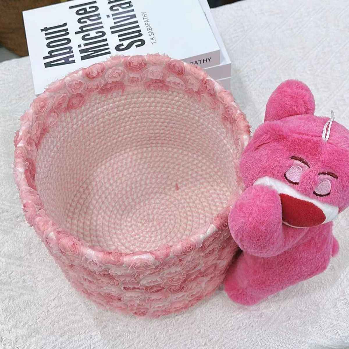 立体草莓熊棉绳收纳筐蕾丝玫瑰花边大容量粉色系列零食杂物收纳筐,收纳整理,其他收纳篮,淘宝优惠券,粉丝福利购,淘宝优惠卷
