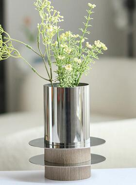 现轻奢件金居属代圆形层叠花器摆家装饰样板间酒店餐桌花瓶OXR装