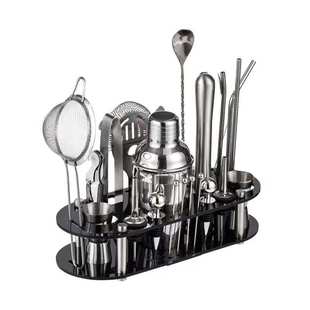 热销不锈钢调酒器套装亚克力架23件套shaker鸡尾酒摇杯波士顿