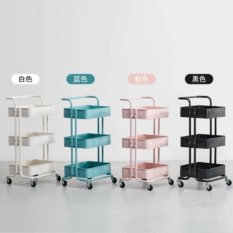 Three-tier mobile trolley kitchen shelves floor-to-floor mul