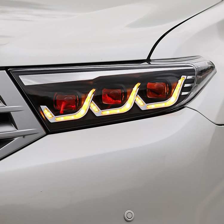 适用于12-14款汉兰达改装led跑马日行灯透镜流光转向前大灯总成