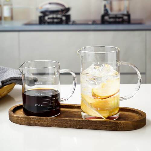 包邮高硼硅玻璃杯果汁杯烧杯烘焙带把刻度杯透明水杯玻璃量杯