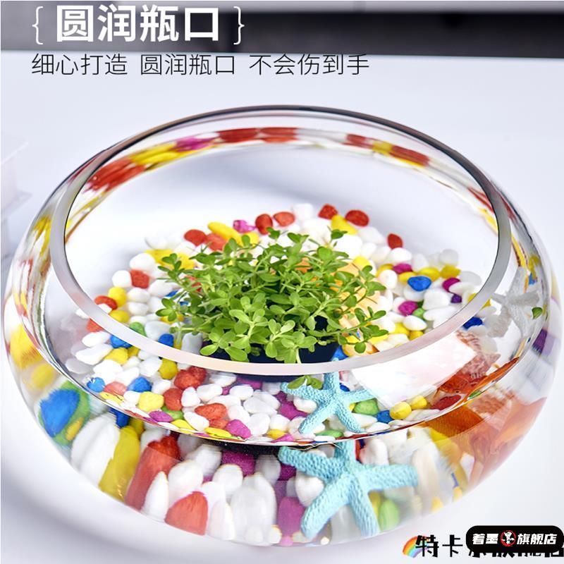 加厚透明玻璃小鱼缸乌龟缸客厅家用桌面圆形办公室迷你小型金鱼缸