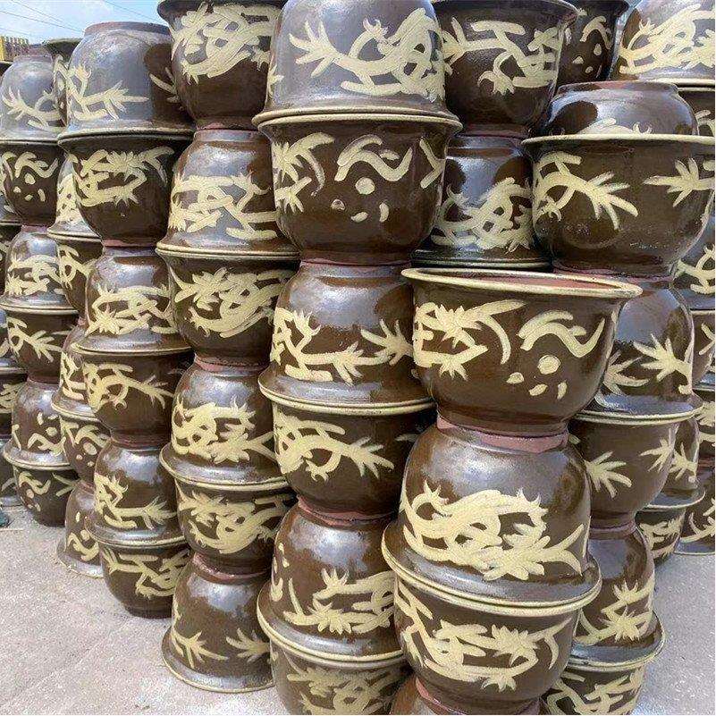 龙缸花盆粗陶均釉缸大型铁树茶树落地盆陶瓷花卉绿植盆栽种树鬤冡