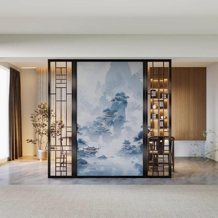 屏风隔断客厅现代简约餐厅新中式入户玄关镂空格栅遮挡