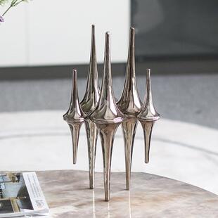 抽象艺术倒影锥体金属雕塑摆件样板间售楼处大堂洽谈区创意装 饰品