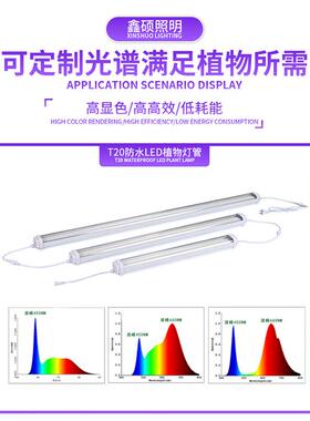 T20全光谱LED跨境植物生长灯防水多肉上色uv花卉育苗补光灯管