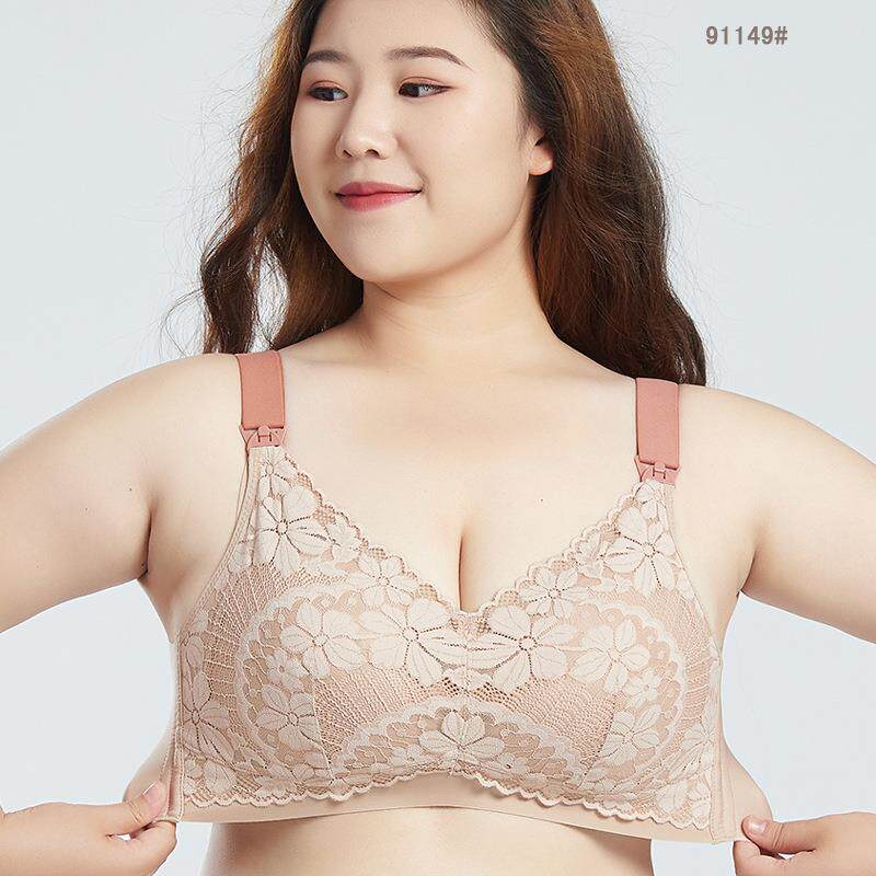 新款直销加大码无钢圈孕妇哺母乳喂奶文大胸罩围月子蕾丝胖产妈妈