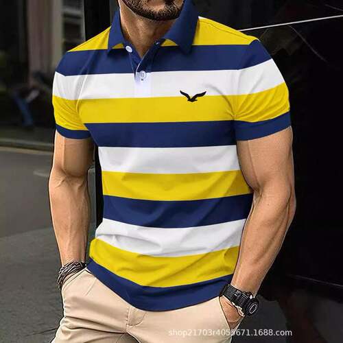 Men's Colorblock Striped Print Button Front Half Placket
