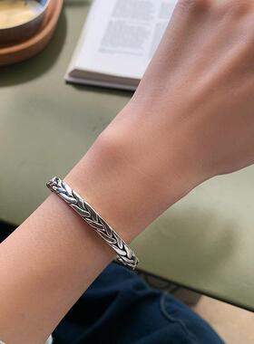 正品92个5银性平打手镯复古手工18K金飞鸟射线众錾开口镯小刻首饰