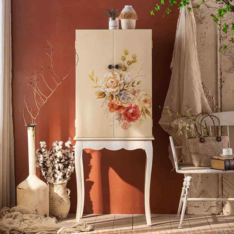 美式复古客厅卧大容量双门收斗柜民宿柜手绘储物柜轻奢室A2430A2