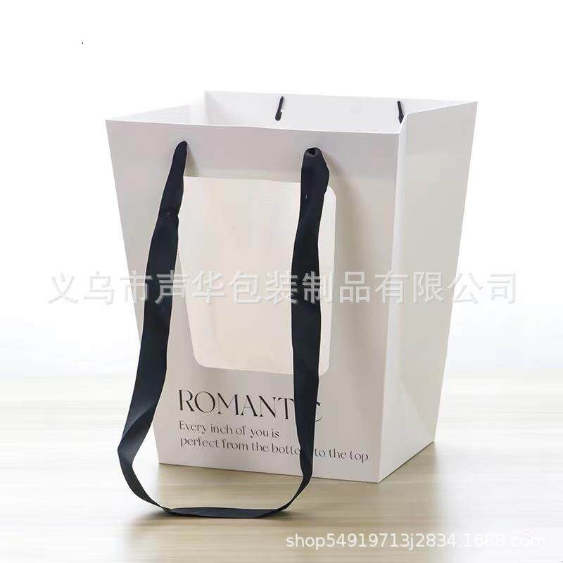 梯形花束手提袋透明开窗方形花束手拎袋花店花艺小花束装花袋子