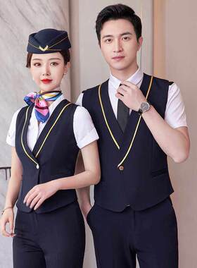 职业装酒店前台工作服空乘礼仪马甲套装男女餐饮服务员工装制服夏