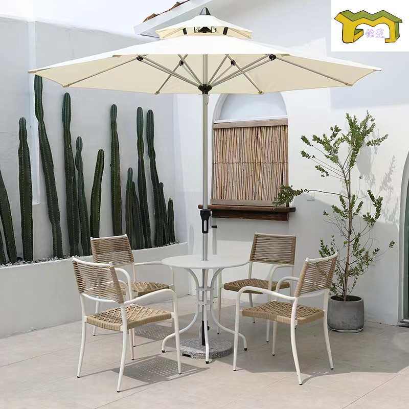 户外桌椅伞组合阳台休闲餐椅三五件套庭院露天带伞桌椅套餐织带椅
