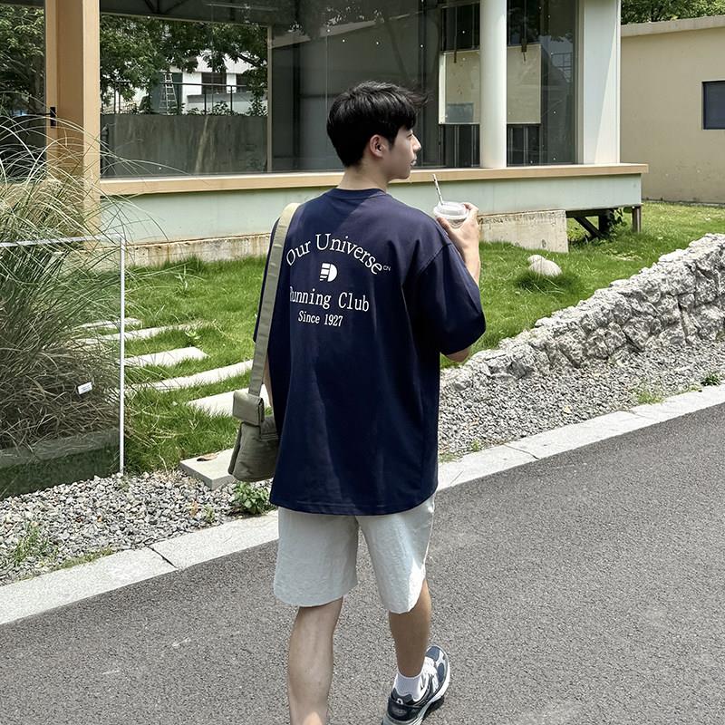 暗物质250g藏青大印花索罗娜短袖T恤男夏季2026新款百搭宽松休闲