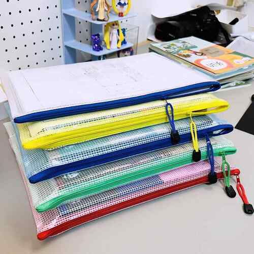 考试专用透明文件袋拉炼式防水资料袋a4文件夹档案袋小学生塑料拉炼袋文具袋试卷收纳袋办公用品网格袋子票据