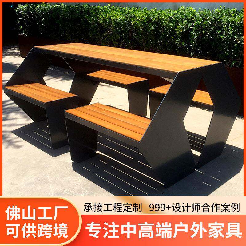 跨境出口小区连体桌椅组合户外庭院休闲桌椅景区篮球场公共桌子