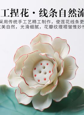 陶瓷插莲花线线香盘底座三孔香薰香托香炉托家用供奉上香室内檀三