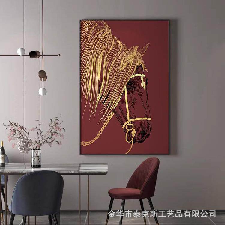 现代轻奢红色烫金骏马挂画玄关过道走廊装饰画客厅大幅高级落地画