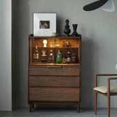 北欧胡桃木色餐边柜玻璃茶水柜覆古储物柜实木厨房五斗柜