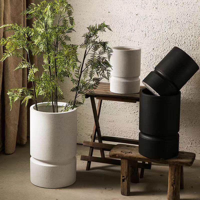 圆形水泥花盆北欧创意直筒花盆陶瓷落地大号花器室内外绿植花盆