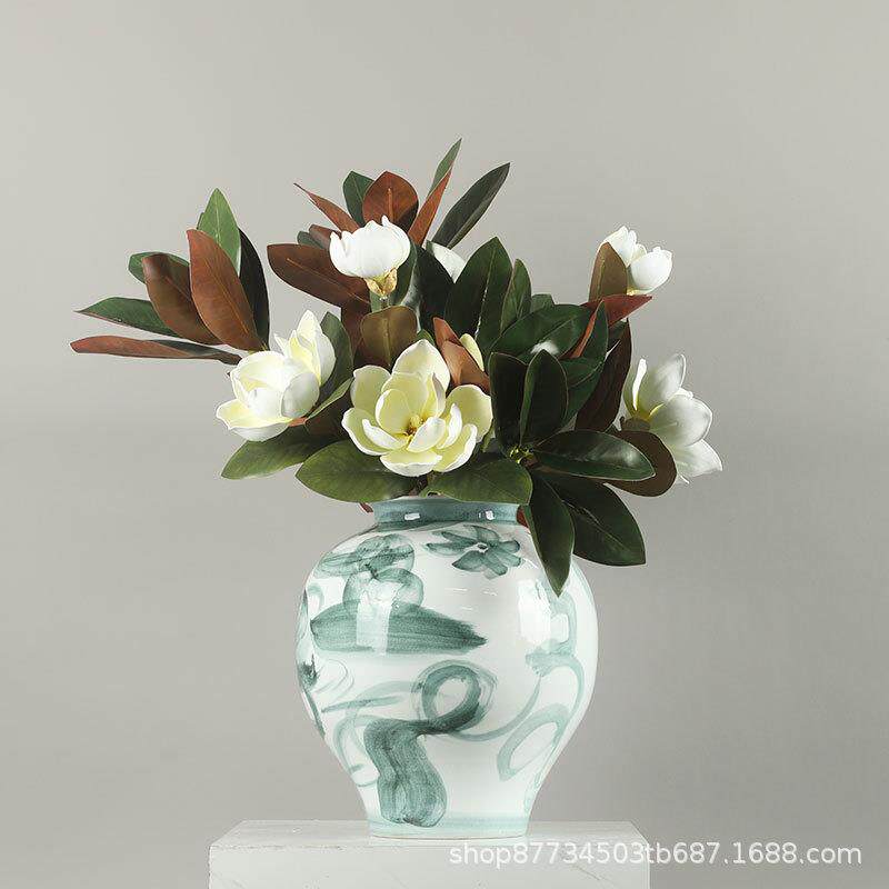 新中式插花瓶仿真花艺摆件样板房家居室内饰品电视柜台面陶瓷花器