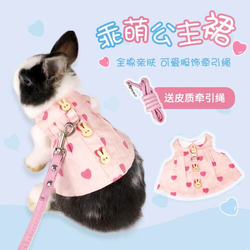 新款宠物衣服兔兔猫咪宠物外出牵引绳套装 可爱学院风外出遛兔绳