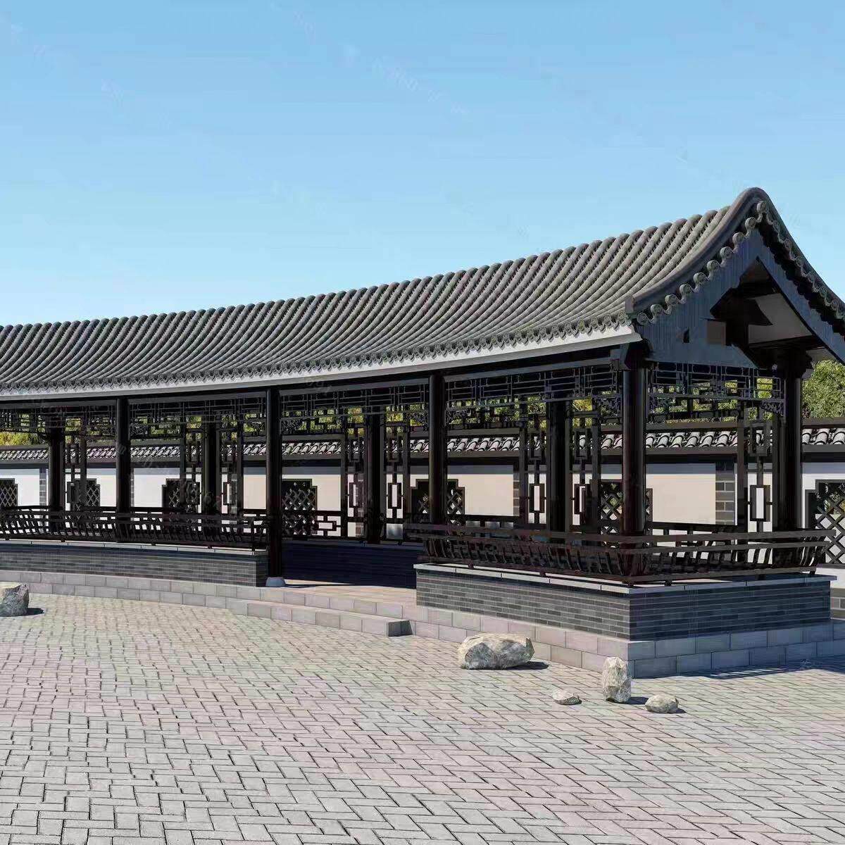 防腐木休闲长廊彷古凉亭景观实木古建定制户外文化庭院别墅走廊