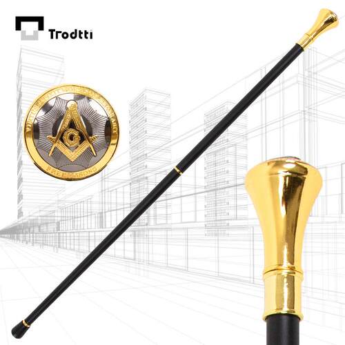 金色圆形共济会VG图案手柄拐棍金属绅士手杖高端文明舞蹈表演道具