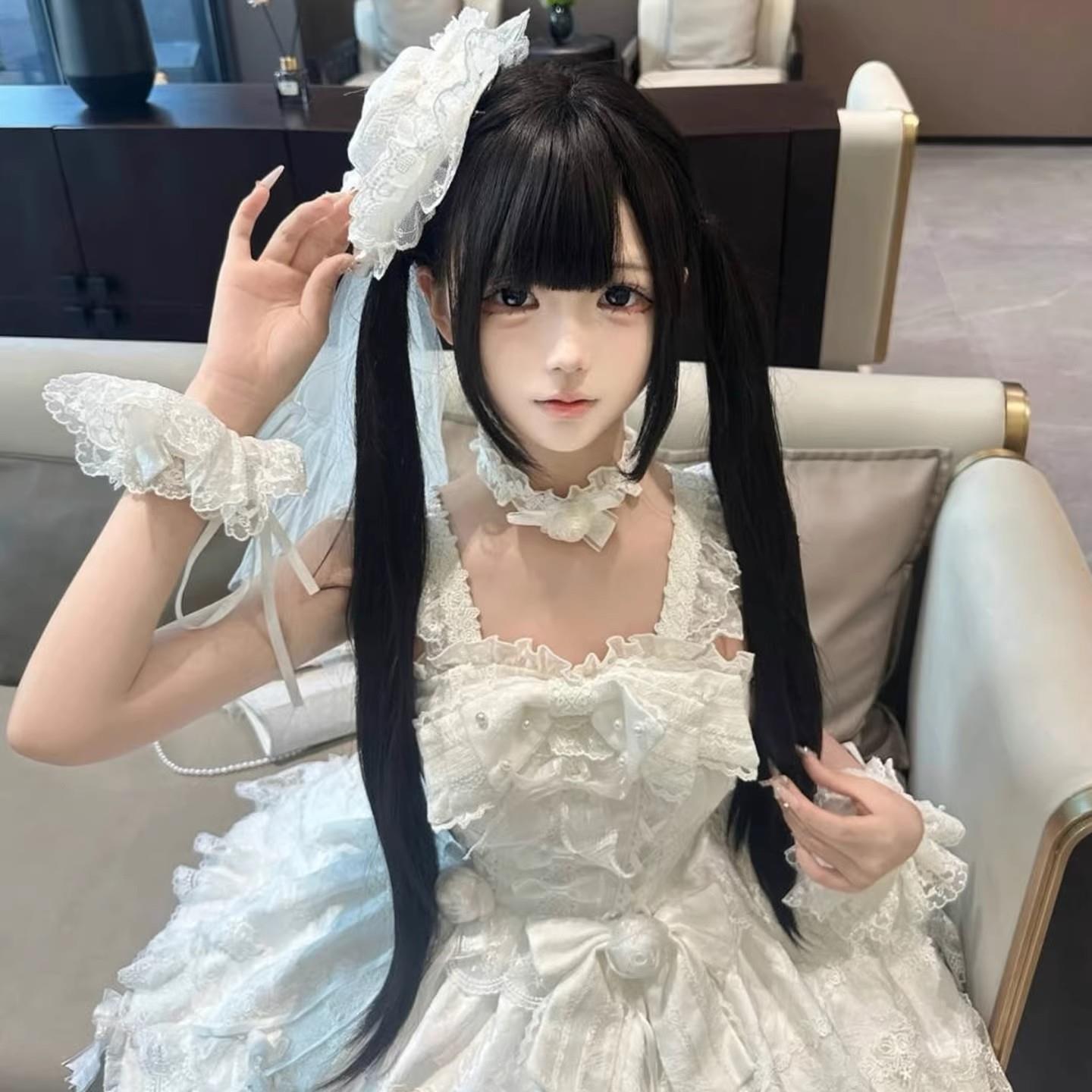 假发女黑长直双马尾少萝自然lolita彷真发萌妹日常jk齐浏海全头套