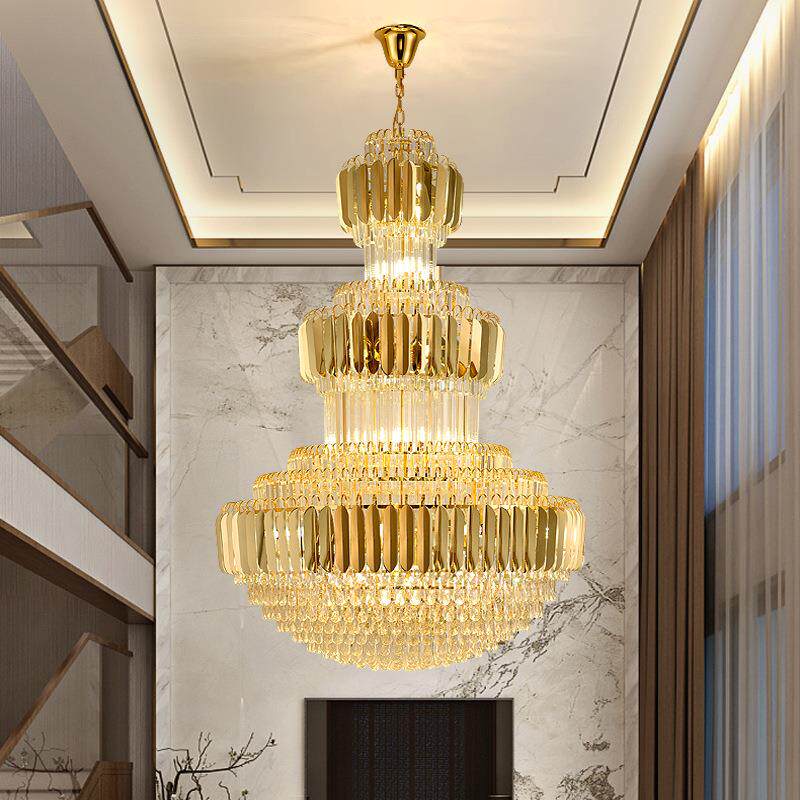 复式楼大吊灯别墅客厅挑空楼中楼现代轻奢大厅酒店大堂水晶楼梯灯