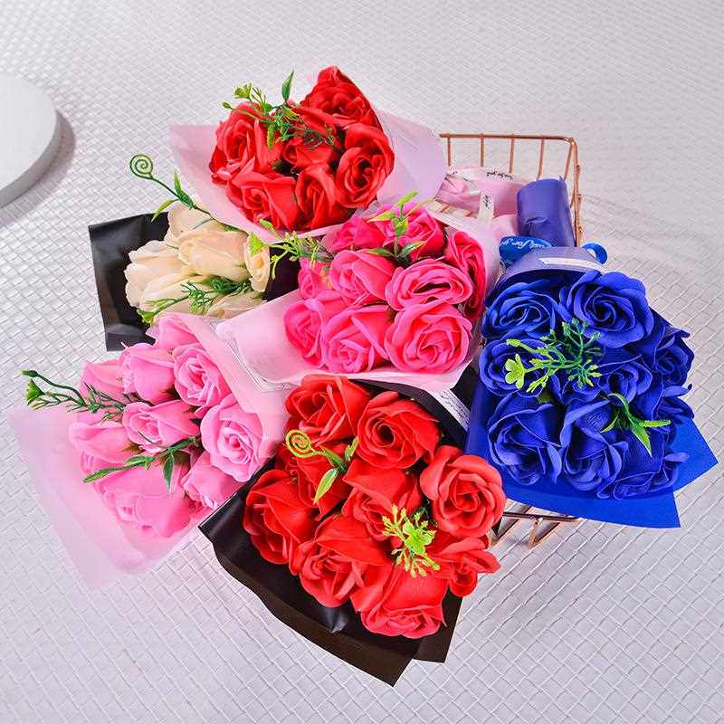 新款直销圣诞七夕礼品9朵玫瑰小花束香皂花仿真花情人节礼物肥皂