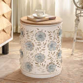 圆桌客厅宿几做家用铁艺茶几实木旧美式 小复古收纳卧室小户型民边