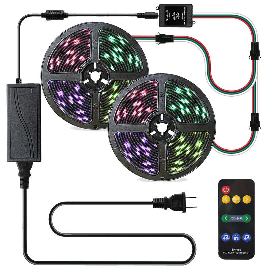 led5050套装灯带声控音乐滴胶防水跑马幻彩灯条5米10米300灯