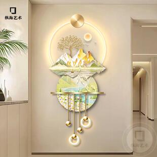 日照金山入户玄关装 饰画奶油风正对门走廊尽头挂画高档发光壁灯画