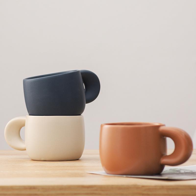跨境韩式厚把杯创意哑光陶瓷下午茶咖啡杯浓缩纯色280ml200ml