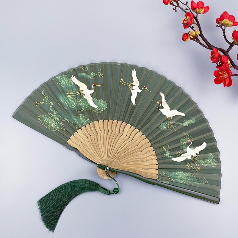 扇子古风折扇女夏竹制折叠便携小扇中国风仙鹤古装汉服旗袍舞蹈扇