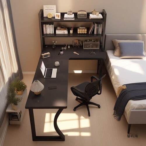 转角书桌书架一体电脑桌台式电竞桌卧室家用l型拐角学习办公桌子