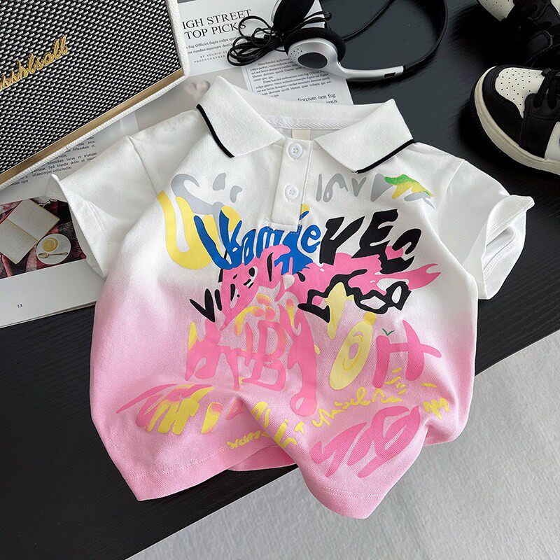 男童薄款宽松polo衫短袖男童短袖polo衫夏季儿童粉色t恤翻领上衣