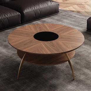 现代中古风茶几小户型客厅入户CJ 接待室轻 632圆中桌木纹木皮新式