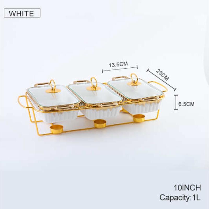 casserole三格双耳陶瓷烤盘家用餐具加热汤锅干锅3pcs bake ware