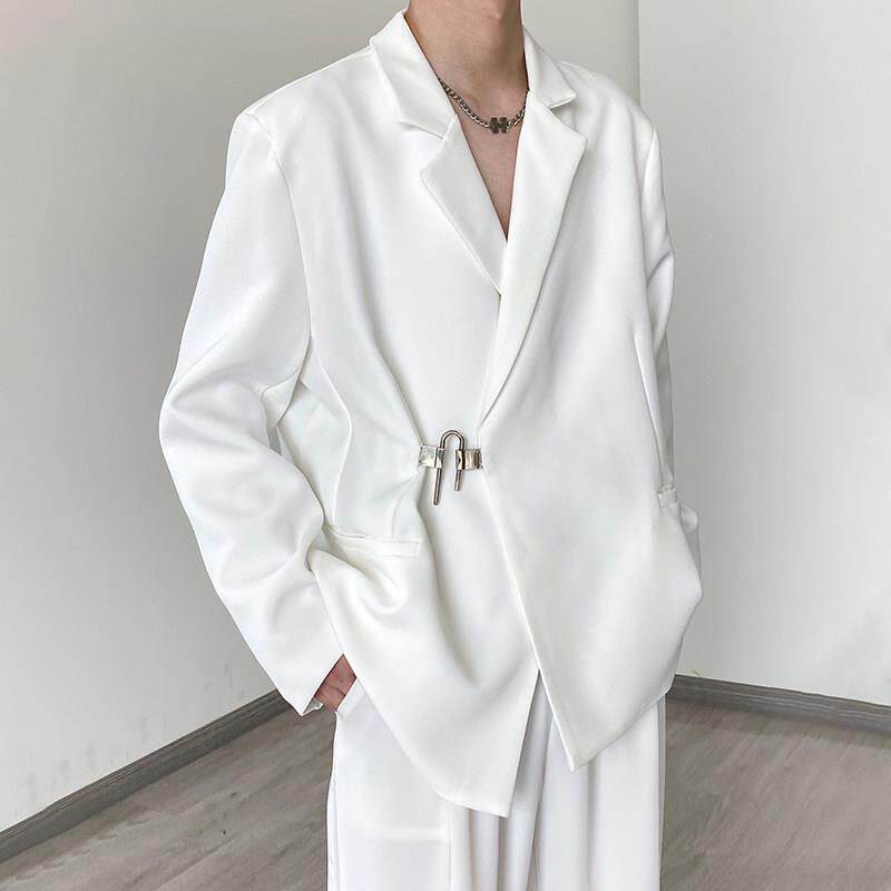 轻奢白色韩版西服男春秋季潮牌高级感枪驳领痞帅休闲西服套装