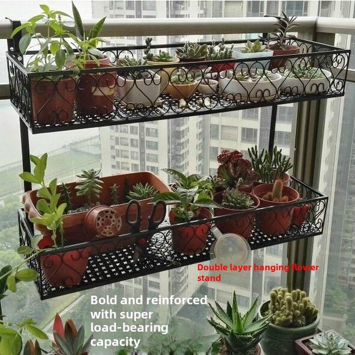 欧式双层挂花架阳台挂多肉栏杆挂花架墙挂铁制花盆架