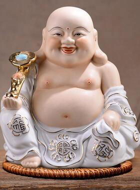陶瓷大号弥勒佛佛像摆件客厅家居招财大肚笑佛供奉摆设工艺品瓷器