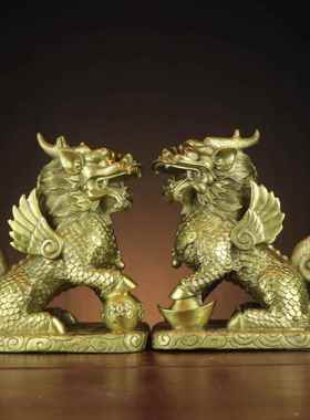 杨铜记 金属工艺品礼品家居办公室摆 财福麒麟 坐麒麟 铜麒麟