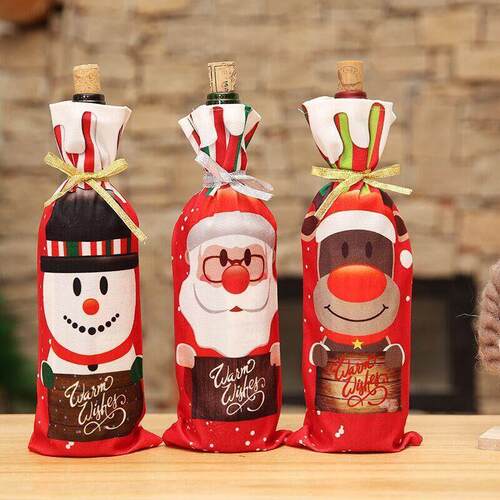 Christmas Wine Bottle Cover Holiday Table Decor for Home Bar