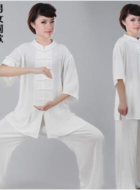 正品夏季新款纯棉太极服女中袖高男端全太棉极练功服薄款拳短袖武
