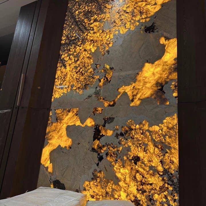 定制高档奢石天然大理石透光石入户玄关电视别墅挑空背景墙石材