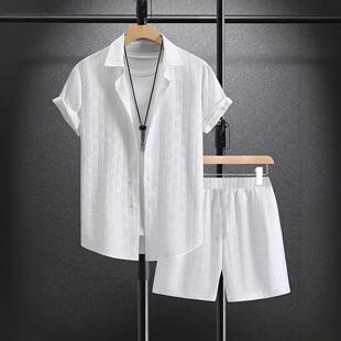 shirt set and men white sleeved Black short