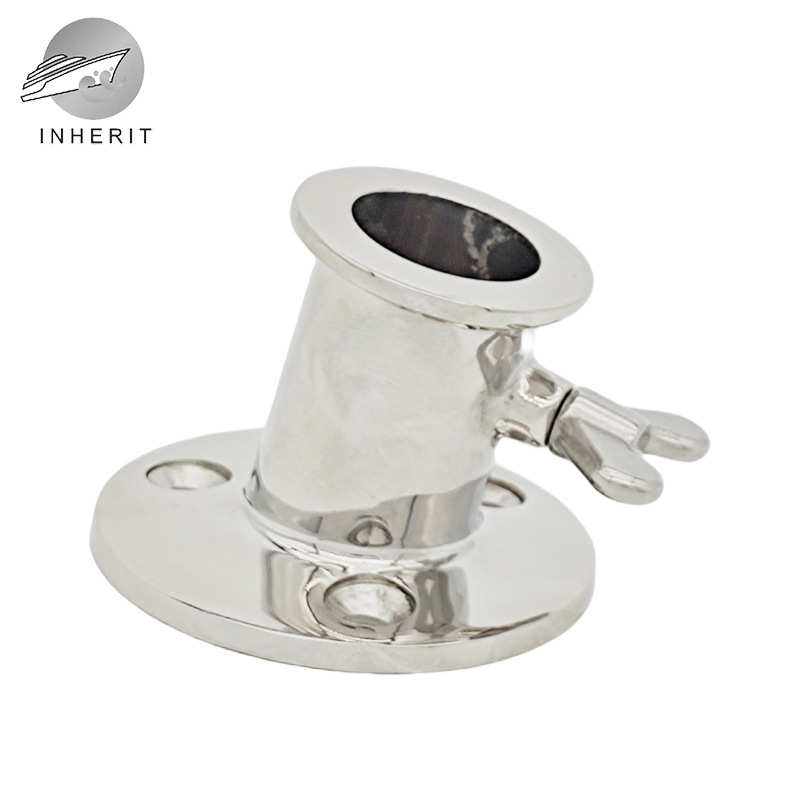 凹底旗杆座 适配1寸旗杆 316圆底不锈钢精铸造抛光80度圆管旗杆座